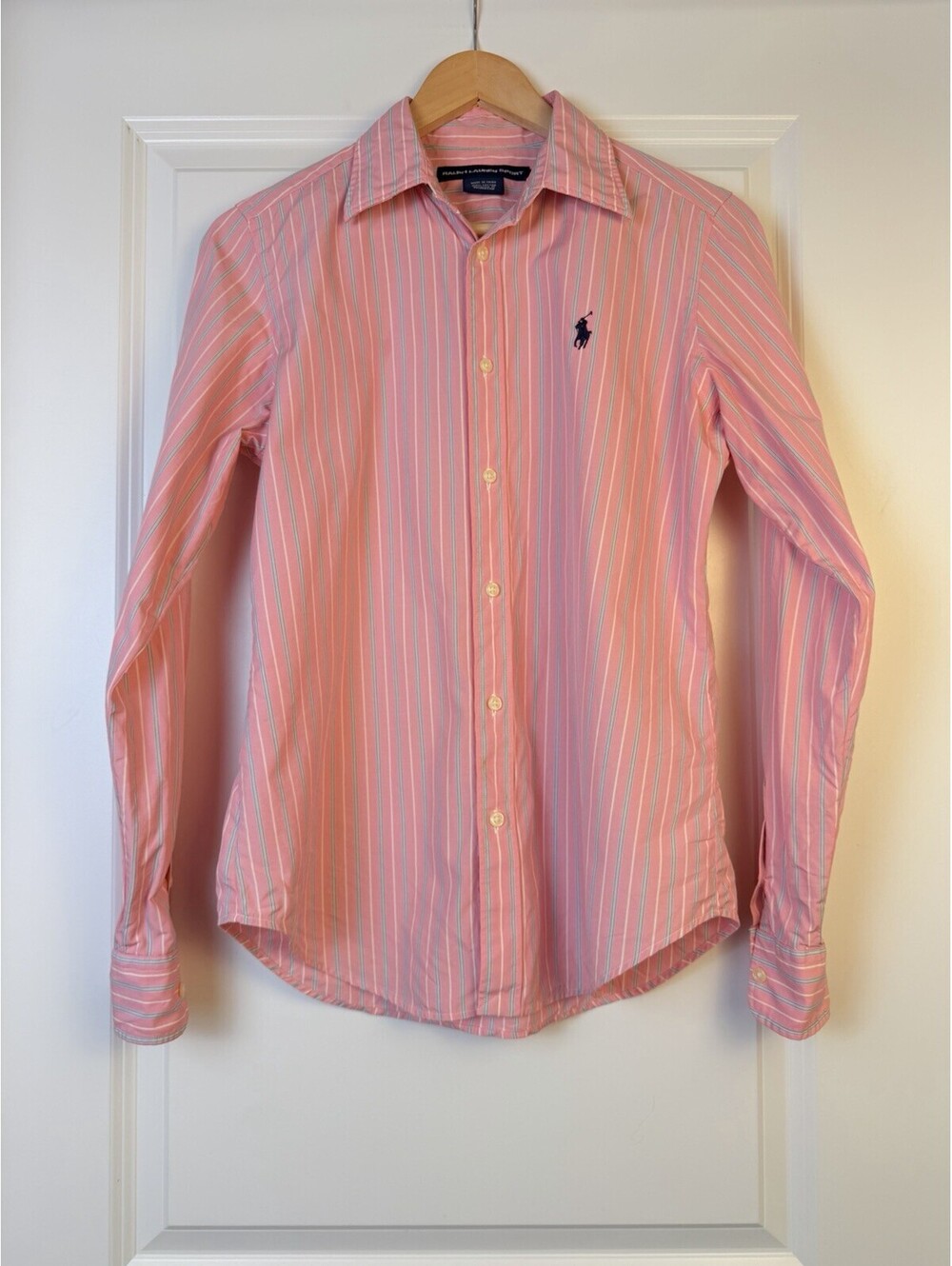 Ralph Lauren Pink, White & Light Blue Striped Button-Down Shirt